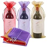 Shintop Organza Wine Bags 750ML, 14 1/3 x 6 1/3 inches Wine Bottle Gift Bags with Drawstring for Wedding Birthday Party Festival Gift Favors (3 Colors, 30pcs)