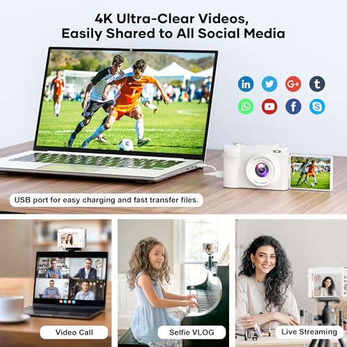 4K Digital Camera for Photography, 50MP Autofocus Point and Shoot Camera with 180° Flip Screen, 16X Zoom Compact Vlogging Camera for YouTube, Travel Camera with 32GB SD Card, White - image 6