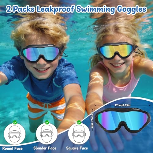 LEEIGGT Swimming Goggles for Kids 8-14, 2 Pack Anti Fog UV Kids Swim Goggles with Ear Plugs Attached — view 6