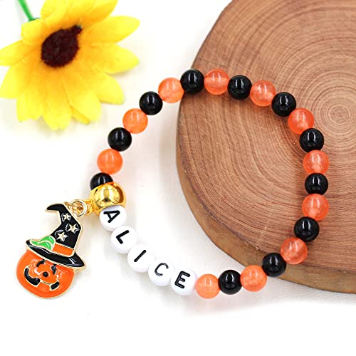Image of Uloveido Black Orange Jade Charms Halloween Bracelets All Saints' Gift - DIY Customized Name Beaded Bracelet