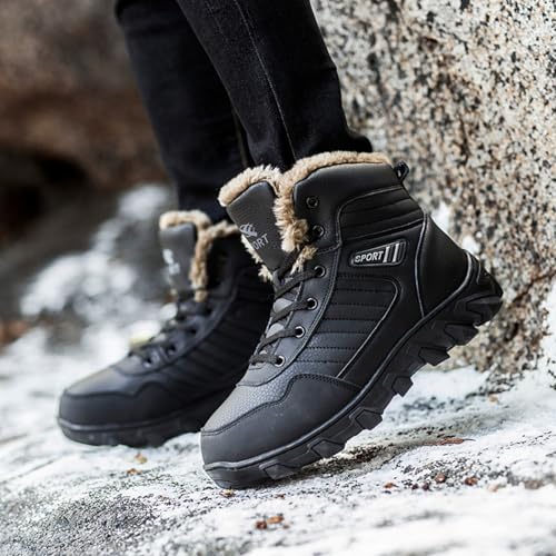 Men's Winter Snow Boots: Warm Lining, Anti - Slip. Mid - Top Leather Sneakers for Hiking, Working, Driving & Outdoor Trekking. Lightweight & Waterproof.3