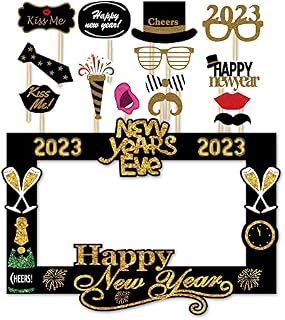 SWSATYW 2023 Happy New Year's Eve Party Decoration Photo Booth Props Supplies with Paper Frame(Pack of 15)