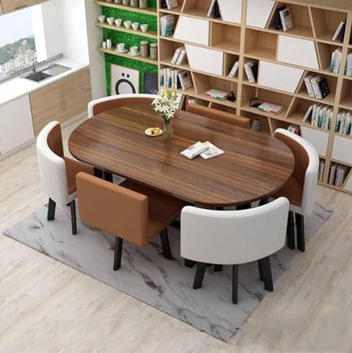 Juego de comedor con 6 sillas, mesa redonda moderna para oficina, sala de conferencias, cocina, salón, sala de estar, juego de muebles de tamaño pequeño