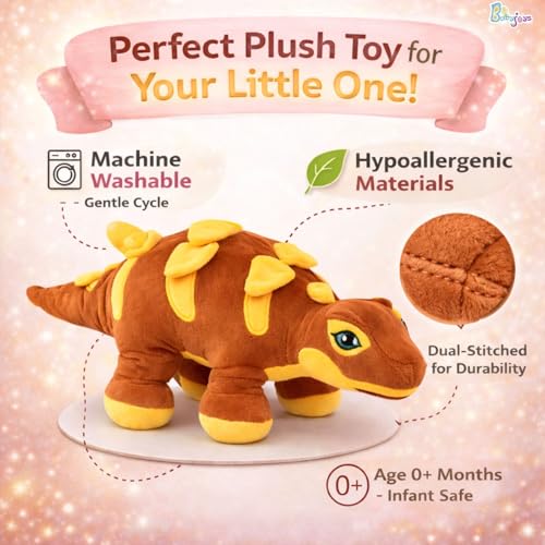 Image of Dinosaur Soft Toy (53CM) Cartoon Orange Plush Stuffed Animal| Baby Plush Toy Stuff Toy| Cute Cuddly Dino Teddy for Kids and Babies | Huggable Soft Toy Birthday Gift for Boys and Girls Kids