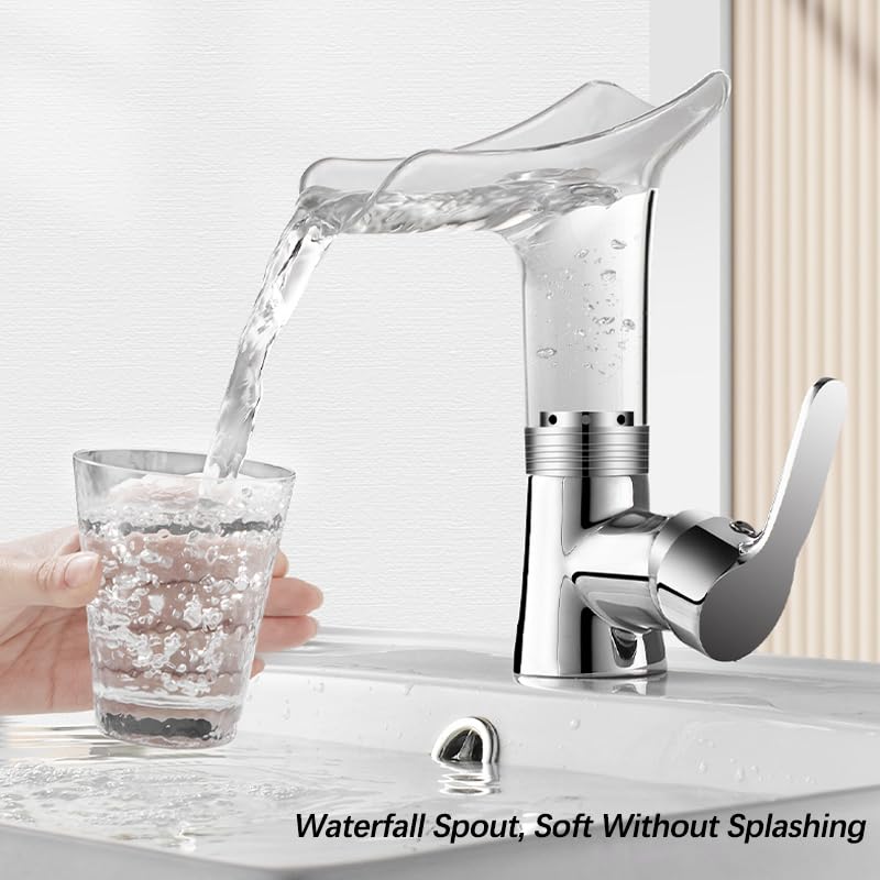 Robinet de lavabo cascade bleu transparent mitigeur haut de gamme sur pont poignée unique