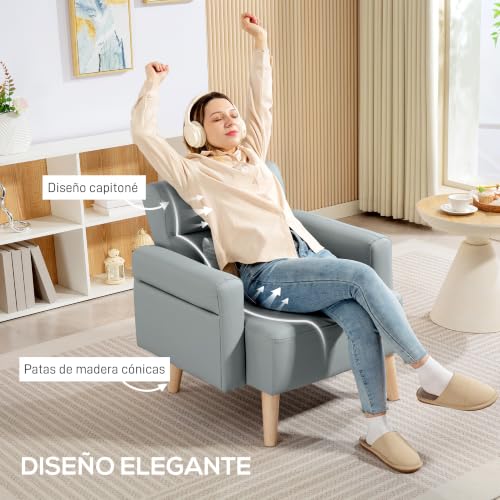 Miniatura 5 de Homcom Sofá De 1 Plaza Tapizado En Cuero Sintético Sofá De Salón De 77 Cm Con Reposabrazos Acolchado Grueso Respaldo Acanalado Y Patas De Madera Para Dormitorio Sala De Estar Gris