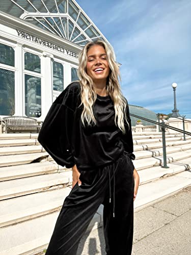 Beyove Velour Tracksuit Women Top And Ankle Length Bottom Casual Suit Plus Size Athleisure Outfits For Women Black Xl #TOP3