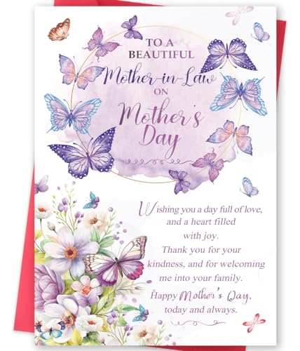 MOROLURU Mother's Day Card for Mother in Law, Happy Mother's Day Mother in Law Gift, Floral Butterfly Greeting Card for a Beautiful Mom