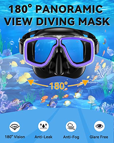 Foto von Schnorchelset Erwachsene, WANFEI Taucherbrille Erwachsene mit Schnorchel, Anti-Leck & Anti-Fog Panorama Tauchmaske aus Gehärtetem Glas, Premium Dry Schnorchel für Schnorcheln, Schwimmen und Tauchen
