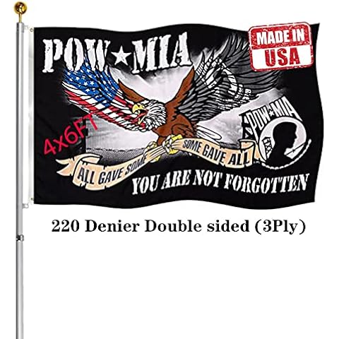 Hypoth Double Sided Pow Mia Flag 4x6 Outdoor- UV Fade Resistant 3Ply Black Pow Flag Banner with 2 Brass Grommet-Memorial Veterans,Armed Forces,Military Prisoner Flag Cover