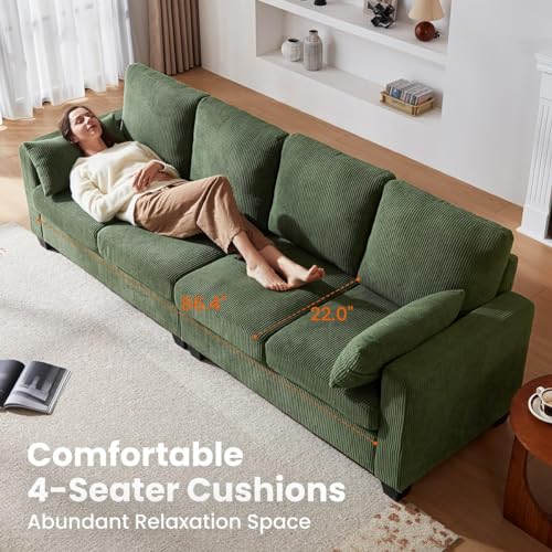Image of Modular Sectional Sofa with Storage Ottomans, Corduroy Cloud Couch for Small Spaces & Apartments, Reconfigurable L /U Shaped Convertible Corner Sofa, Green, 5 Seater Sectional