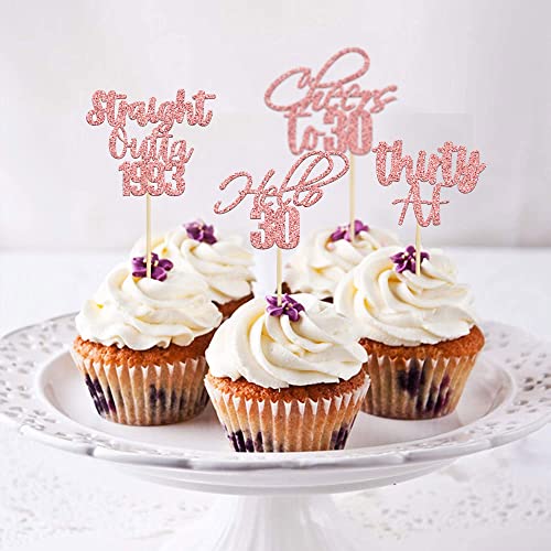 Gyufise 48 Pack Rose Gold Glitter Hello 30 Cupcake Toppers Glitter Thirty Cheers To 30 Straight Outta 1993 Cupcake Picks For 30Th Birthday Anniversary Party Cake Decorations Supplies #TOP4