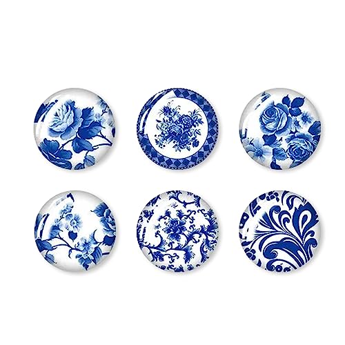 Imanes decorativos de vidrio Jolitee set de 6, diseño azul y blanco miniatura 1