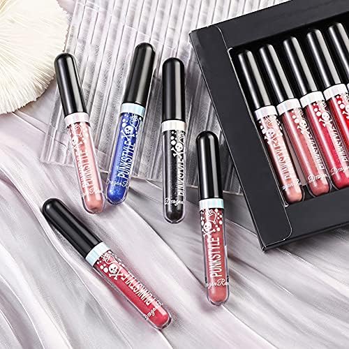 12 Colors Glitter Lipstick Set Shimmer Lip Gloss Kit Diamond Shining Liquid Lipstick for Party, Masquerade, Cosplay, Halloween Makeup (A)