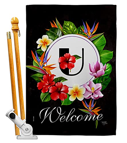 Breeze Decor Tropical U House Flag Set Monogram Spring Floral Sunflower Tulip Rose Orchid Lilies Season Springtime Flower Wreath Decoration Banner Small Garden Yard Gift Double-Sided, Made in USA
