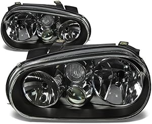 DNA Motoring HL-OH-VWGOLF99-BK Black Housing Projector Headlights Replacement For 99-06 Golf Cabrio