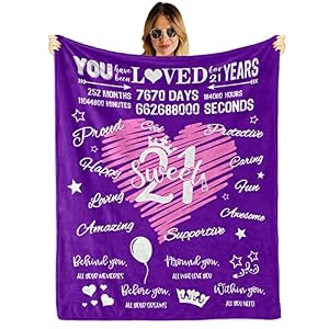 KASTY Birthday Gifts for Women, Bday Gift for Women Unique, Birthday Gifts for Mom, Daughter, Sister, Friends, Girlfriend, Birthday Gifts for Her, Happy Birthday Blanket Gifts Decoration for Women (60″ x 80″,21st)