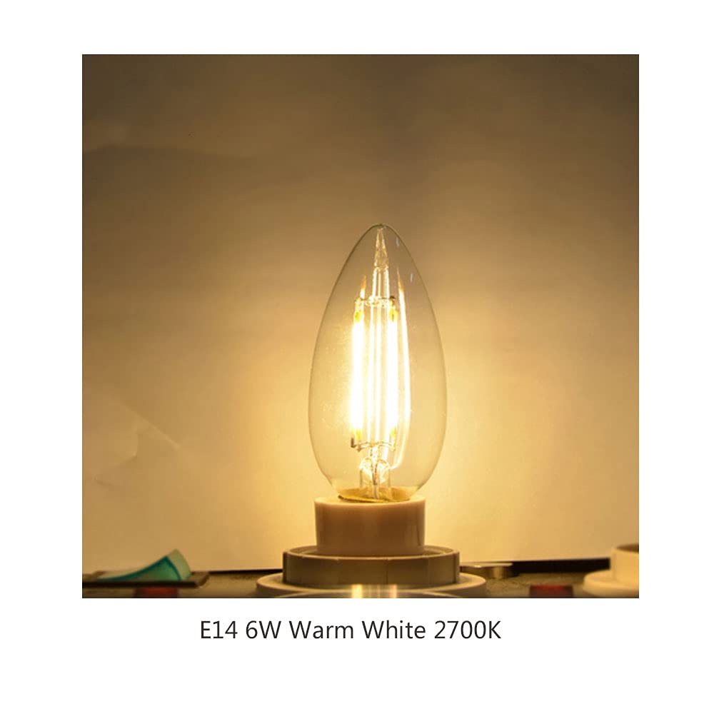 Lampadine a Candela LED E14,Lampadine a LED C35 a Vite Piccola Candelabri Non Dimmerabili Lampadina a Filamento Bianca Calda 2700K 6W(Equivalente a 60W) 16 Confezioni