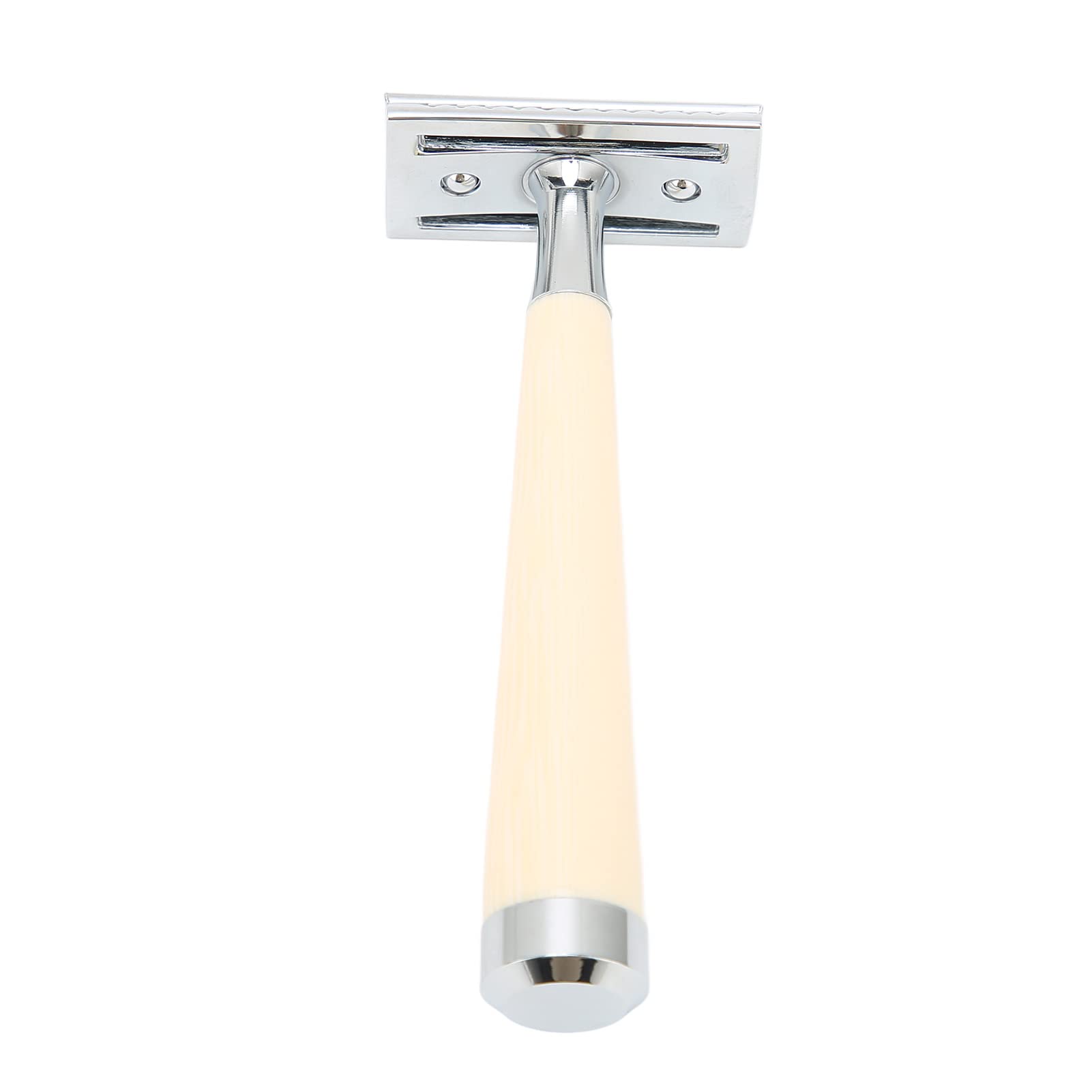 Doppelschneidige Handrasierer für Schnelle Rasur, Hohe Sicherheit, Einfach zu Bedienen, Langer Griff aus Zinklegierung für den Friseursalon zu Hause (Beige)