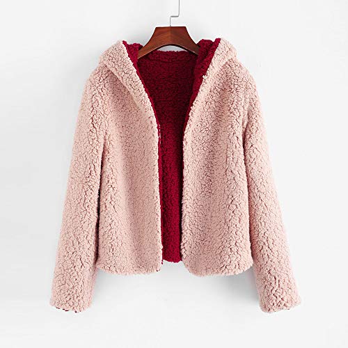 ZAFUL Women's Reversible Open Front Coat Lamb Wool Hooded Cardigan Jacket Teddy Coats2