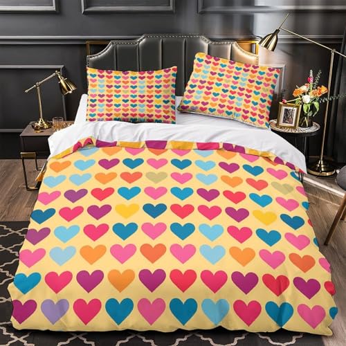 Housse de couette motif de cœur lit single 140x200 microfibre respirante pour chambre fille