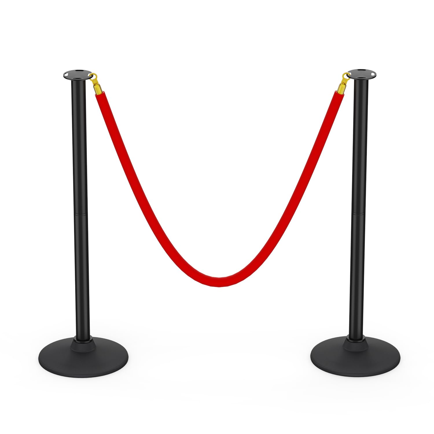 BATTIFE Plastic Stanchion Posts with Red Velvet Ropes and Weighted Rubber-Plastic Base, Crowd Control and Queue Management Barrier Poles for Party, Event, Red Carpet (2 Pack)