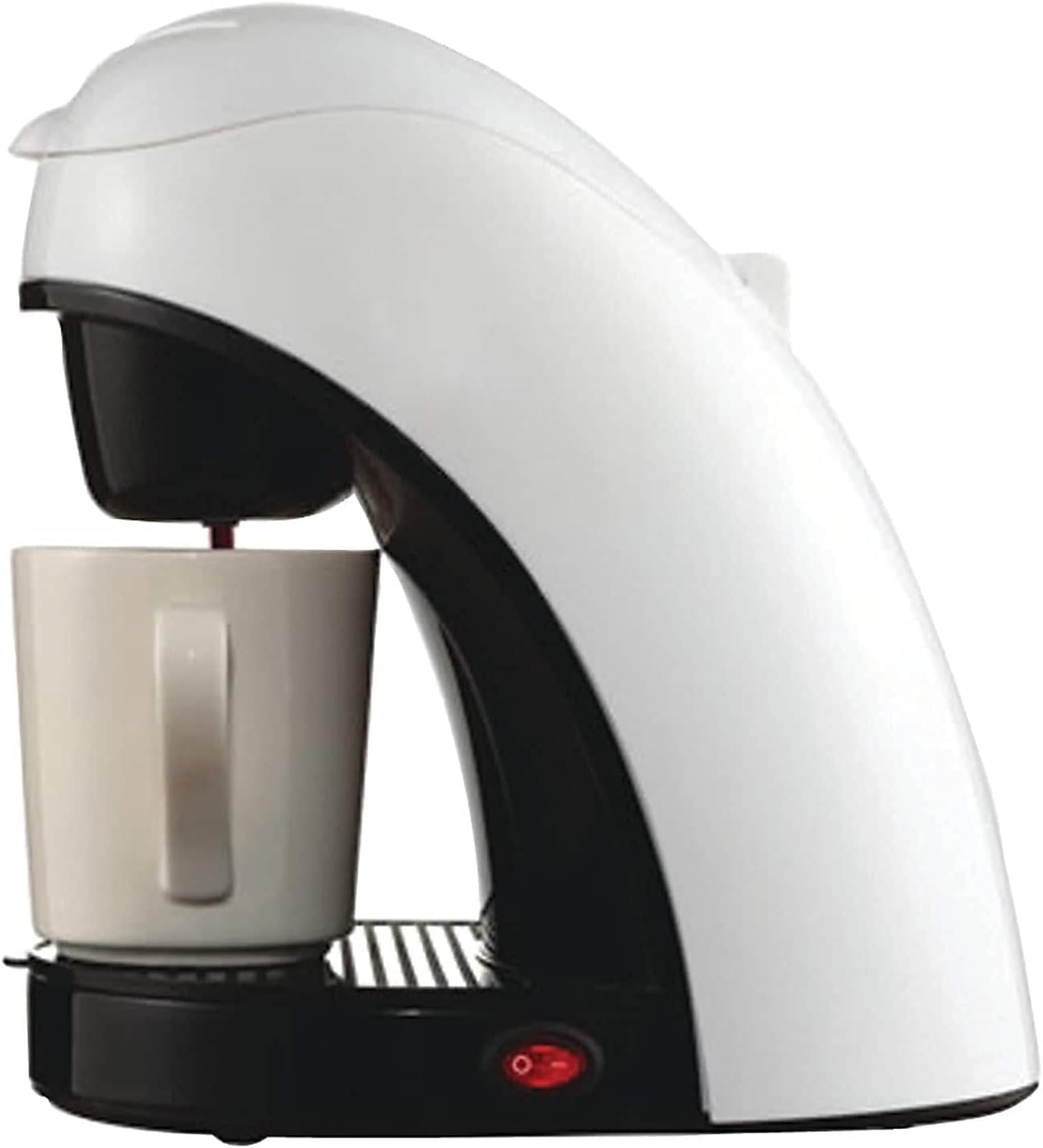 Single Serve Coffee Maker with Reusable Filter – Compact 10oz Brewer with Mug, Drip Tray & BPA-Free Design – Black, Red, White Options (White)