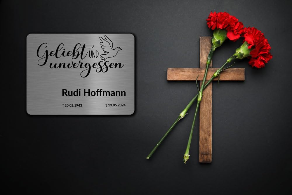Jung Edelstahl Design Edelstahl Gedenktafel – Wetterfeste Grabtafel mit individueller Gravur – Personalisierte Gedenktafel für Friedhof und Gärten – V2A Edelstahl – Verschiedene Designs & Größen