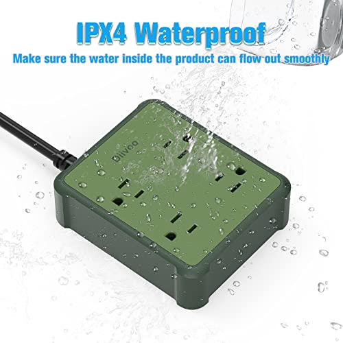 Outdoor Power Strip Weatherproof, Diivoo Waterproof Surge Protector Flat Plug with 4 Widely Spaced Outlet, 6ft Extension Cord, 1700J Energy Rating and Wall Mountable
