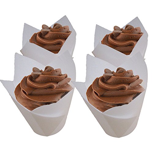 Premium Disposables 200 White Tulip Style Baking Cups Cupcake Liners Wrappers, Oven Safe Parchment Baking Liners. Large Size 2 3/4-4 Inches. #TOP1