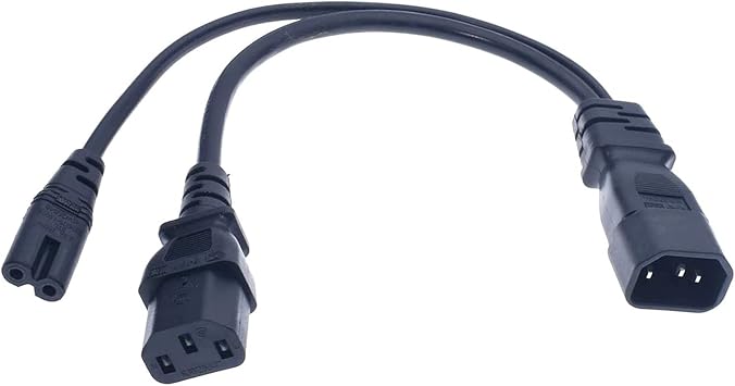 C14 to C13+C7 Y Splitter Power Plug Cord,Single IEC 320 C14 Male to C13+C7 Female Splitter Adapter Cable Cord,30cm
