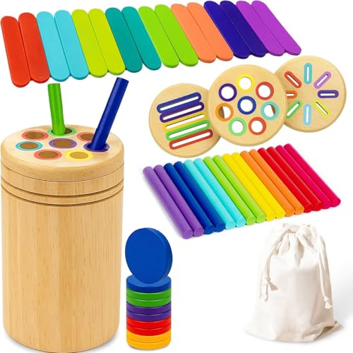La Mejor Selección de Juegos de madera favoritos de las personas. 50 Juguetes Montessori de Clasificación Sensorial de Madera, Juego Educativo, Juego de Cognición con Forma de Color, Formas y Jardinería - Regalo Ideal para Cumpleaños o Navidad,...