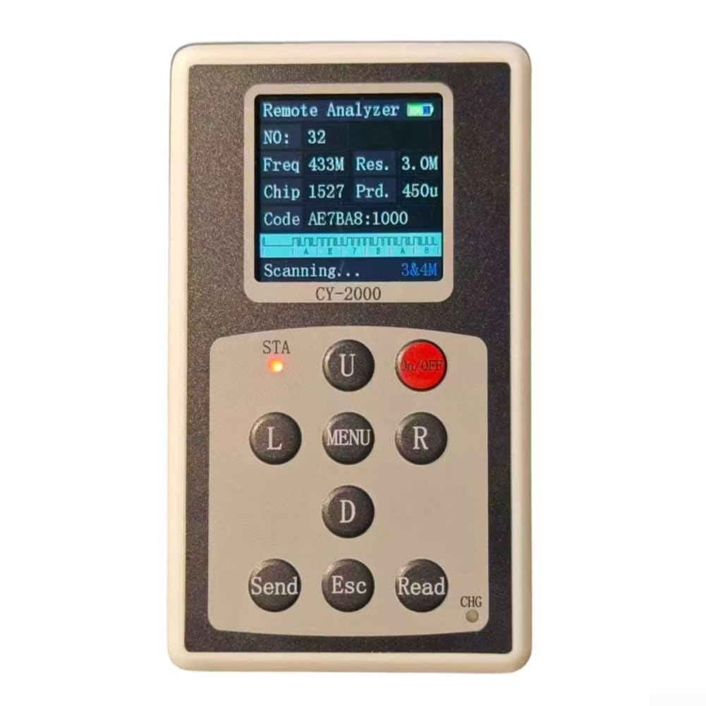 CY-2000 Analyseur de télécommande sans fil pour détection de code d'apprentissage fixe et d'apprentissage 315 MHz/433 MHz (PT2262, eV1527) avec écran IPS, stockage de 50 ensembles, chargement de type