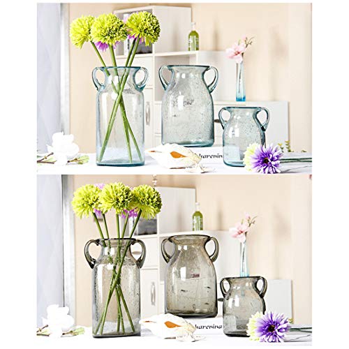 QUECAOCF Colorful Flower Vase Glass with Handle, Handmade Air Bubbles Glass Vase for Centerpiece Home Decorative (Blue, Purple, Grey, Green) (Grey, Small) - Image 4