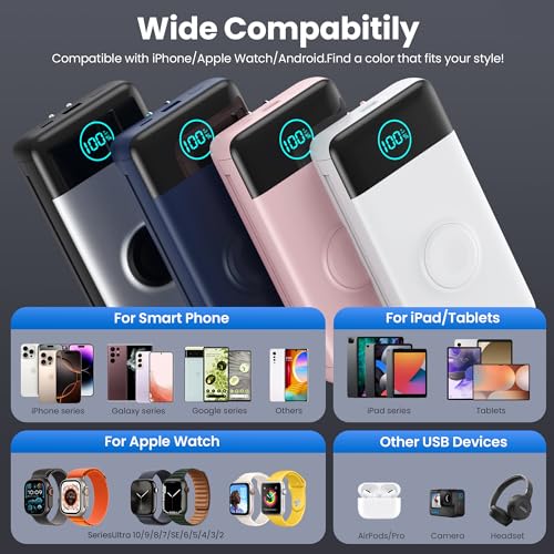 Image of Portable Charger for iPhone with Built-in Cables and AC Wall Plug,Upgraded 40800mah Fast Charging USB C Power Bank,25W PD Travel Essentials Battery Pack for iPhone 17 /16 /15 /14 /13,Galaxy,Apple Watch