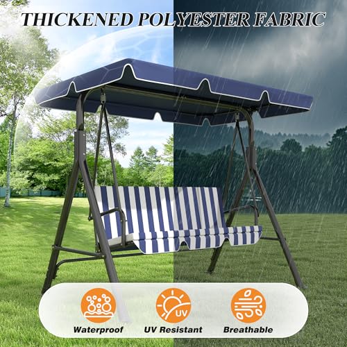 Image of GARTOO 3-Seat Patio Swing Chair, Outdoor Porch Swing with Adjustable Canopy and Durable Steel Frame for Patio, Garden, Poolside(Nevy Blue)
