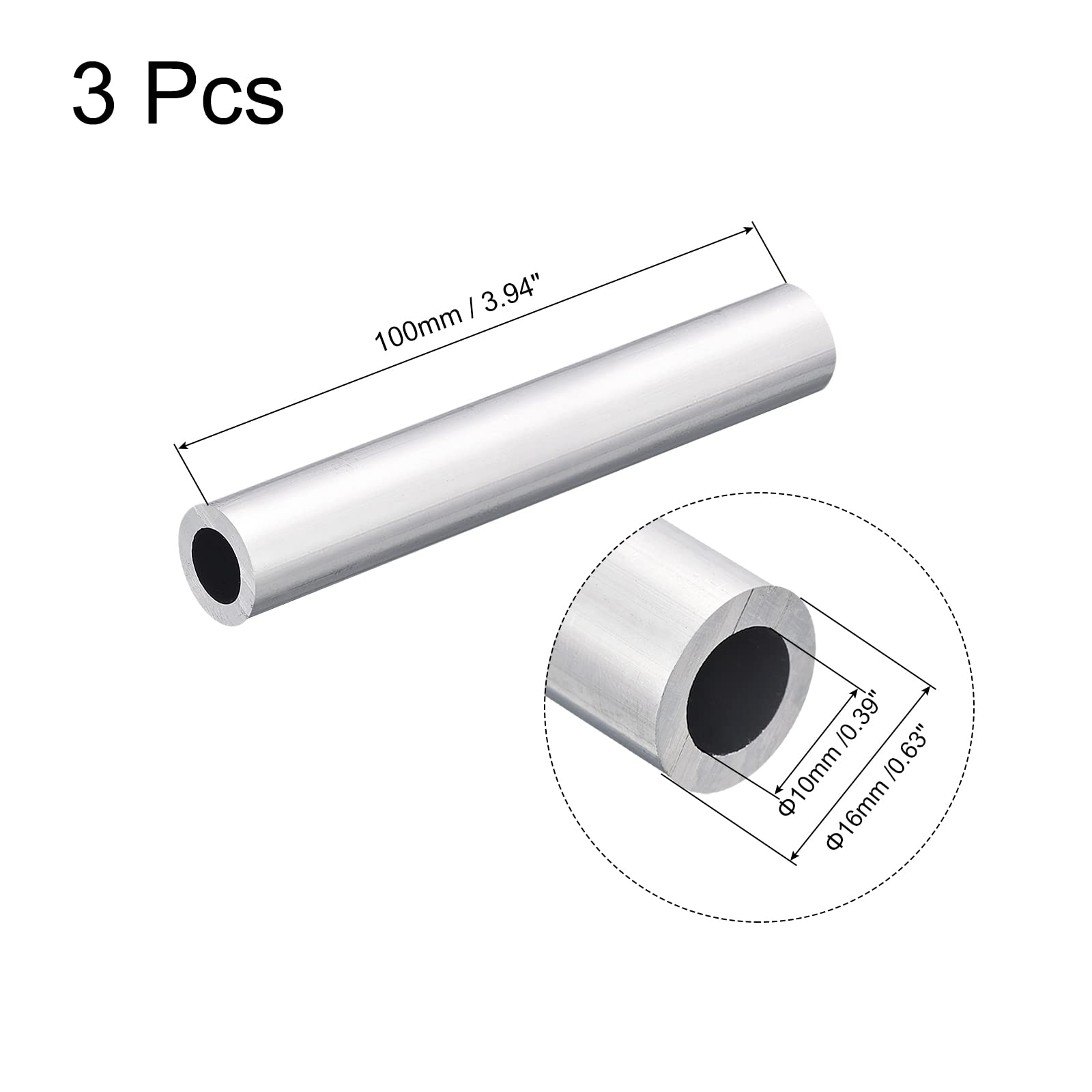 Produktbild von Sourcing Map 4er-Pack Aluminiumrohr 300 Mm – 12 Mm Außen-Ø, 5 Mm Innen-Ø, 6063 Legierung, Nahtlos, Für DIY & Industrie