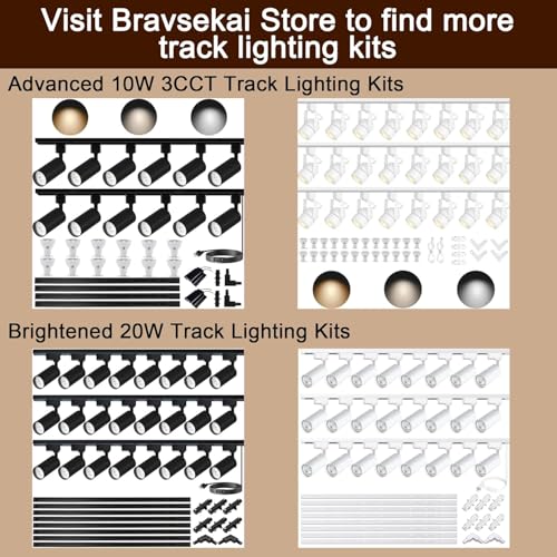 Bravsekai Black H Type Track Lighting Rails Kit with 13FT Track Lighting System Single Circuit 3-Wire-1 H Track Rail with 4 I Connectors, Made of Aluminum - Thumbnail 7