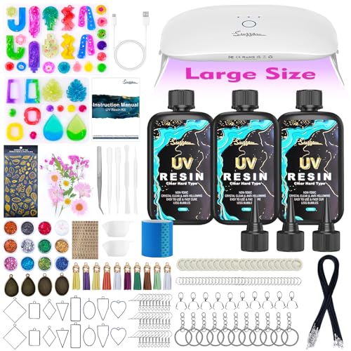 Suzzam UV Resin Jewelry Making Kit, 300g Crystal Clear UV Resin Kit with Molds, 30w & 22 Lamp Beads UV Resin Light Large for Craft Making Earrings, Necklaces, Keychains
