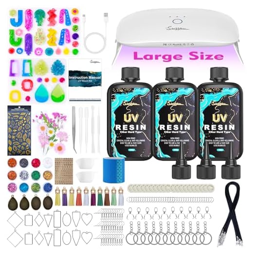 Suzzam UV Resin Set mit UV Lampe – 300g kristallklares UV Harz Schmuckherstellung Set mit Formen, 30W UV Lampe und Werkzeugen | Ungiftiges, Geruchsarmer für Schmuck, Schlüsselanhänger, Heimdekoration