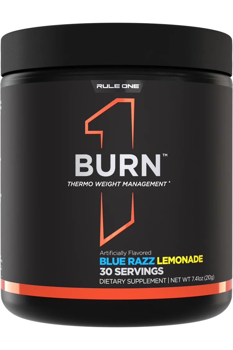 Rule One Burn Thermo Weight Management Supplement | 210g | Blue Razz Lemonade Flavor | 30 Servings | Thermogenic Energy Support | Artificially Flavored