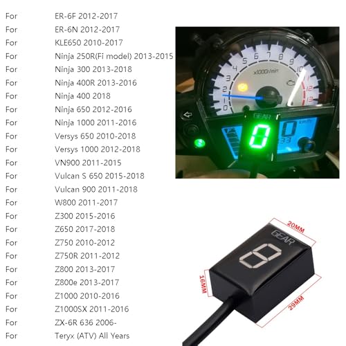 MOQIAOSEIKO Indicateur de vitesse numérique à LED 1-6 vitesses étanche compatible avec Kawasaki ER6N Z1000 SX Nin & ja 400 650 Z800 Z750 Versys 650 Z650 W800 Nin & ja 300 Vulcan – vue 2