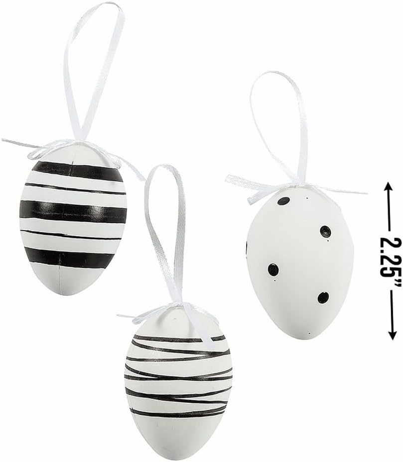 2 1/4" Black & White Patterned Easter Ornaments - 12 Pieces
