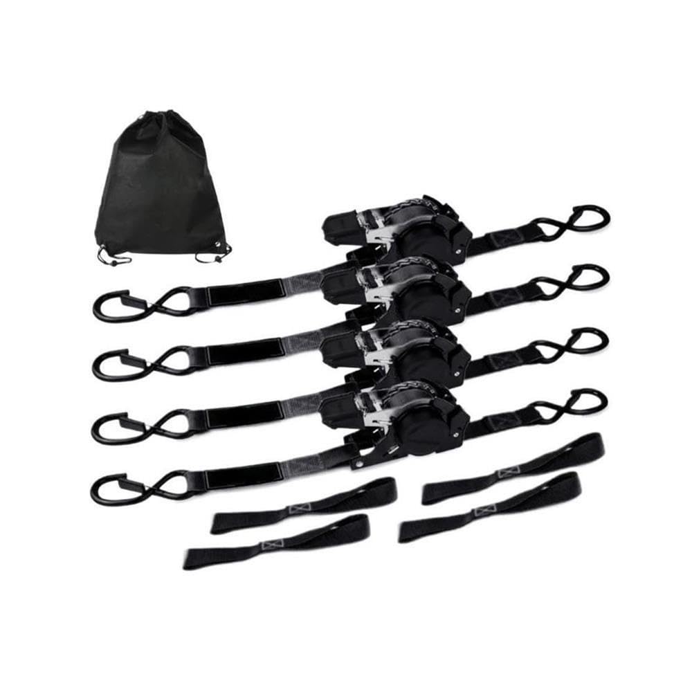 4 Stück Motorrad-Ratschengurte, 2,5 cm x 25 mm Polyester-Frachtgurte(Black)