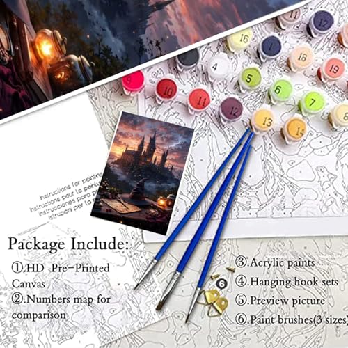 Lonmo Art Malen Nach Zahlen Erwachsene,Paint by Numbers Adult DIY Handgemalt Acrylpigment für Ölgemälde Kit für Anfänger und Erwachsene,Home Haus Deko（16x20 Zoll）