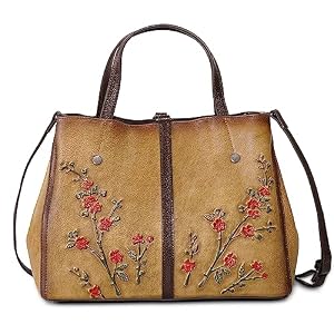 SHARPAD Genuine Leather Satchel for Women Top Handle Bags Handmade Purse Vintage Embossed Leather Crossbody Handbags Hobo Bag