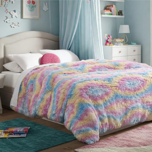 Bare Home Shaggy Fleece Duvet Cover (King/Cal King, Multi Tie-Dye)