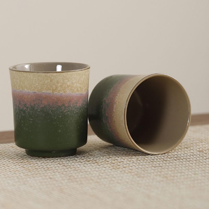 Complete Set of Home Afternoon Tea Cups with A Retro Rough Ceramic Kiln Transformed Into Peacock Green