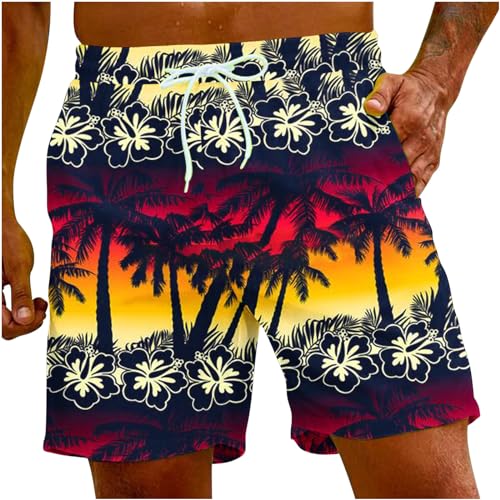 Shorts masculinos estampados masculinos na praia festival havaiano plissado tropical perna reta verã