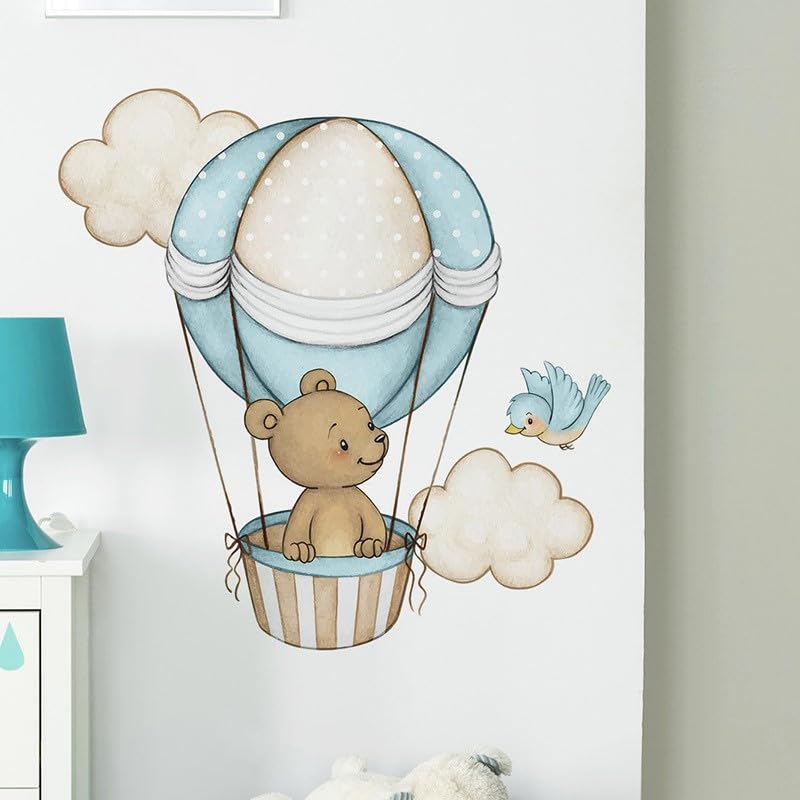 Pumkins Cute Teddy Bear Hot Air Balloon Wall Stickers for Kids Baby Wall Stickers for Kids Room Bedroom Playroom Nursery Decor Wall Art Wall Decoration Boho-Self-Adhesive